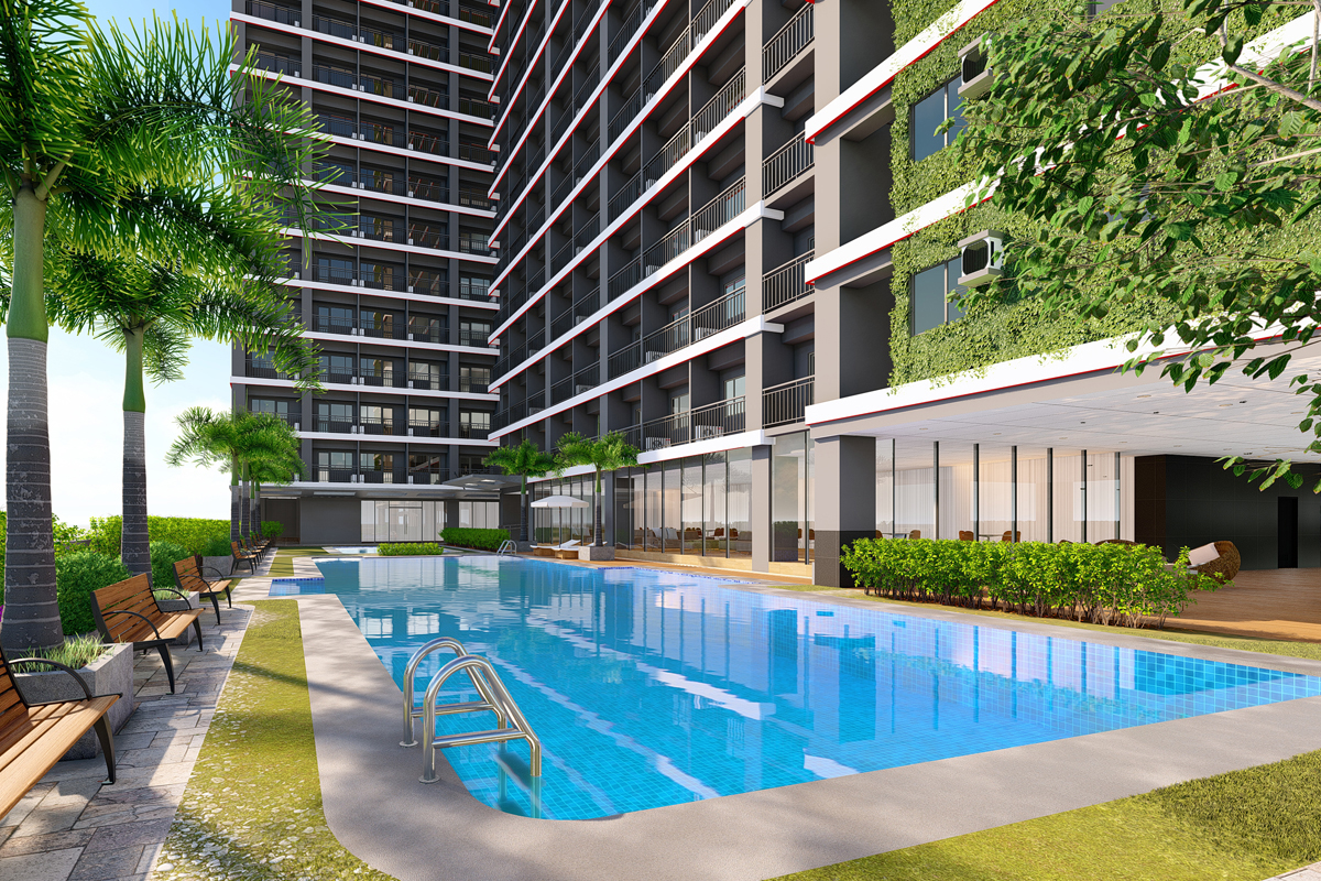ASYA Design Projects-Red Residences Pool Amenity at Day Scene